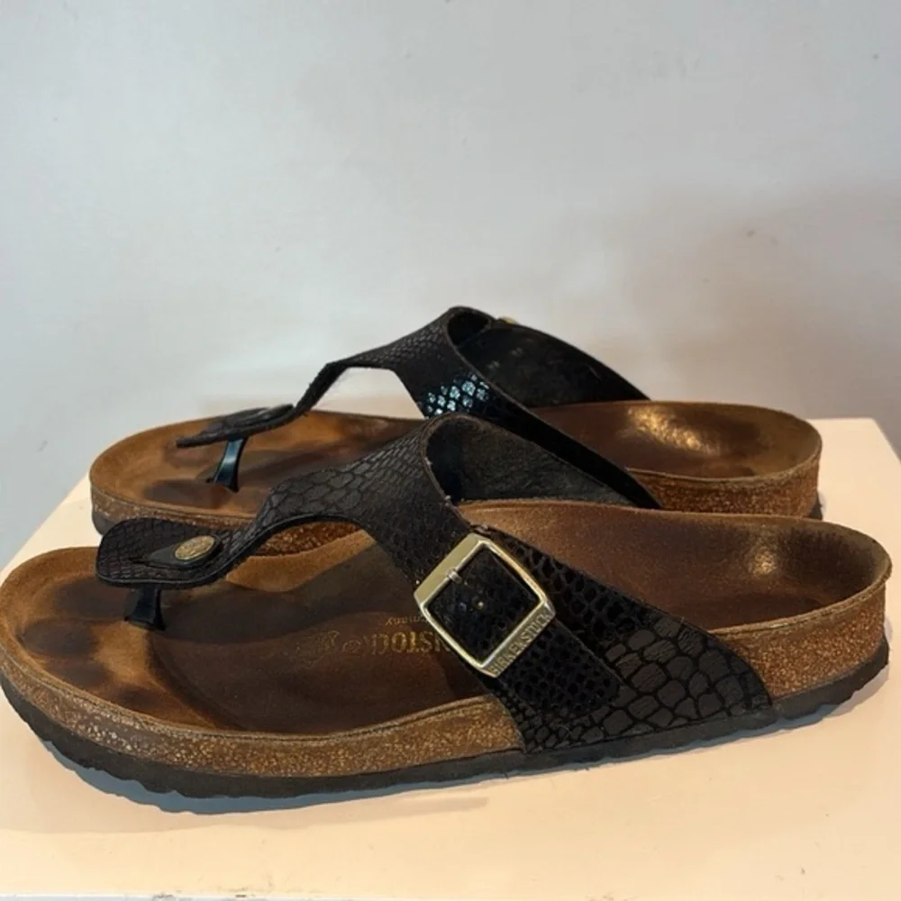 BIRKENSTOCK Gizeh SANDALS WOMEN 41 Black snake print - Picture 3 of 6